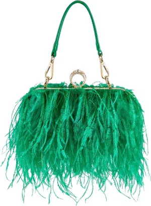 Tessco Women Ostrich Feather Tote Bag Fluffy Purse Clutch Feather Evening Handbag for Wedding