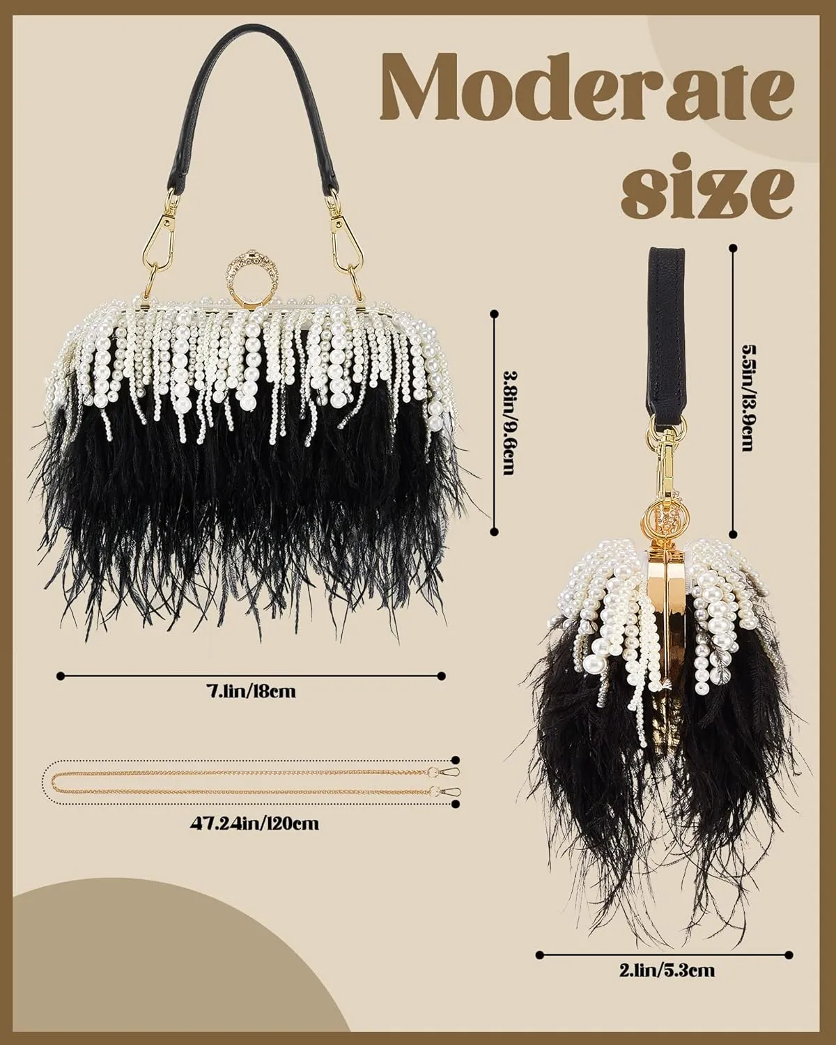 Tessco Women Ostrich Feather Tote Bag Fluffy Purse Clutch Feather Evening Handbag for Wedding