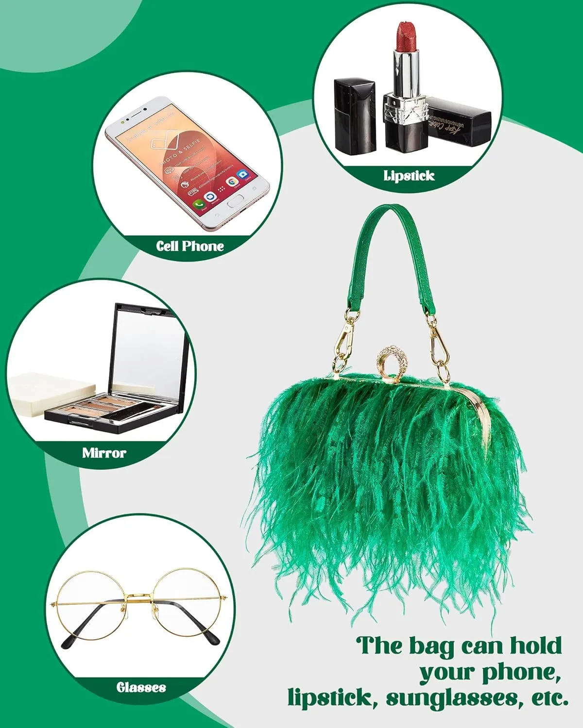 Tessco Women Ostrich Feather Tote Bag Fluffy Purse Clutch Feather Evening Handbag for Wedding