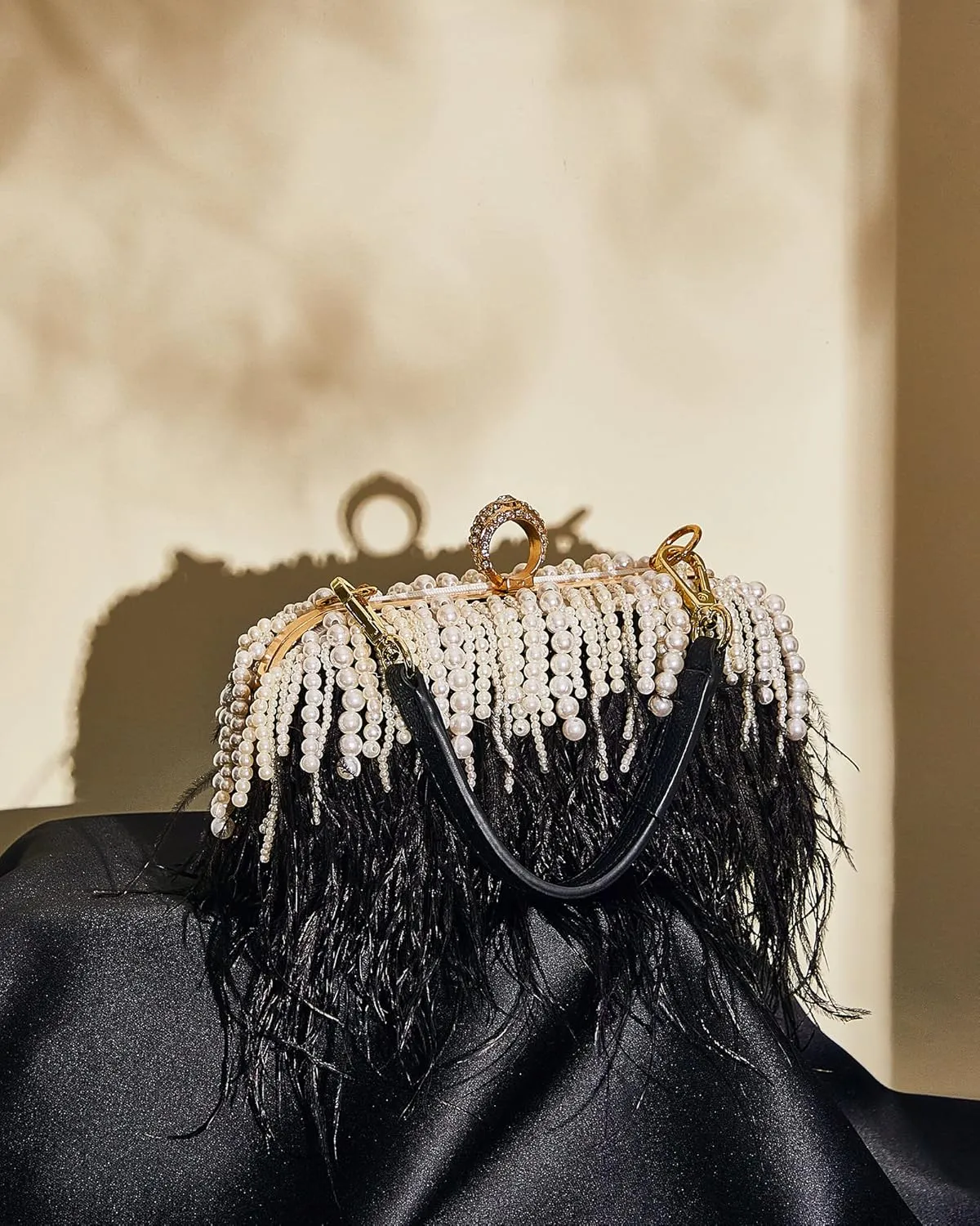 Tessco Women Ostrich Feather Tote Bag Fluffy Purse Clutch Feather Evening Handbag for Wedding