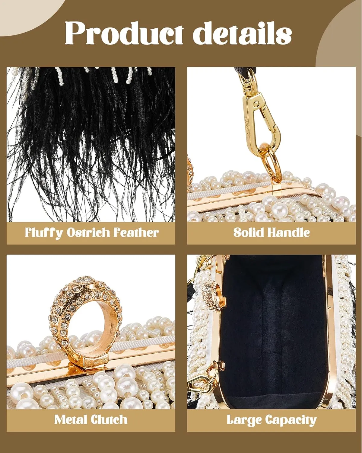 Tessco Women Ostrich Feather Tote Bag Fluffy Purse Clutch Feather Evening Handbag for Wedding