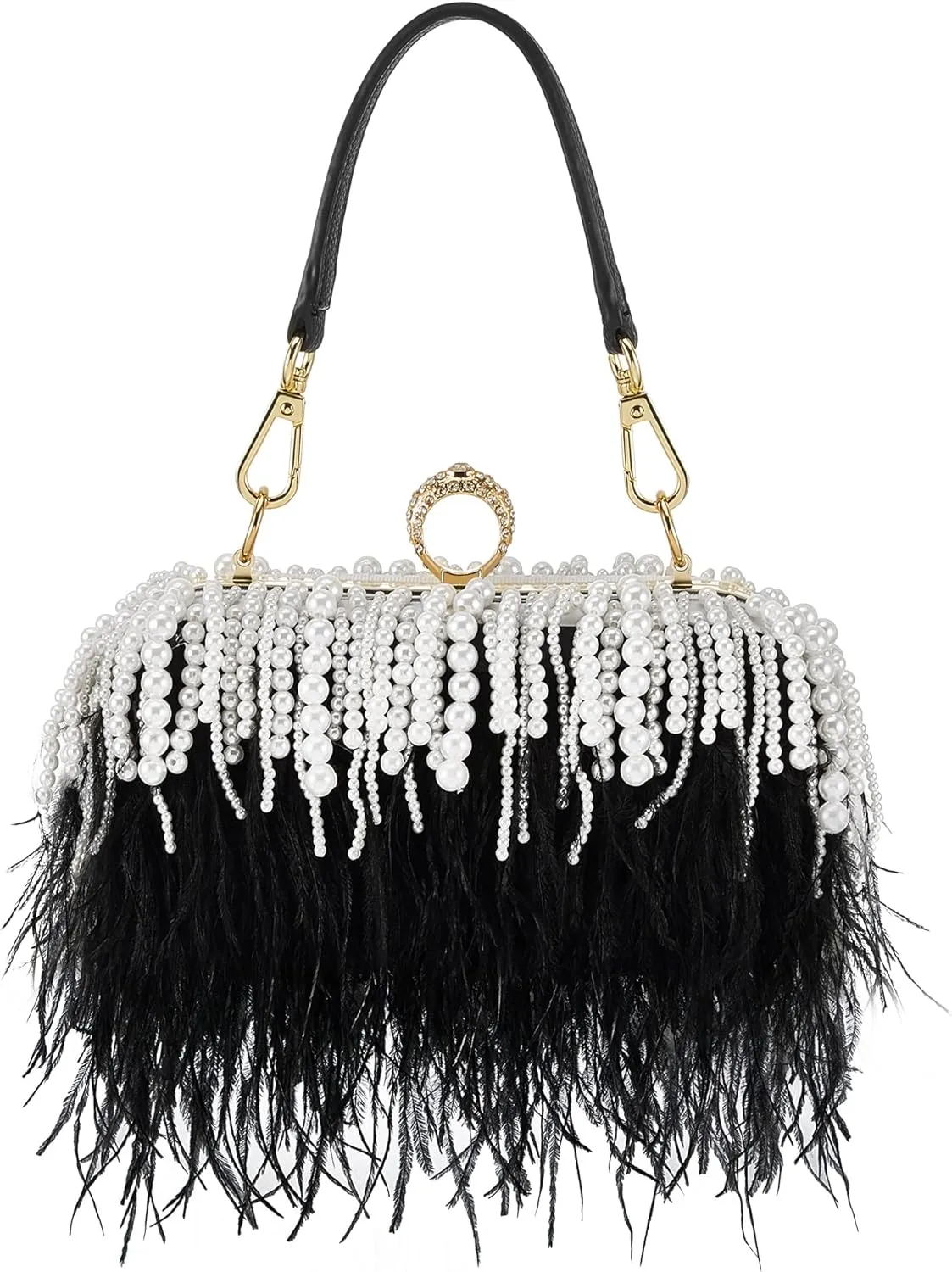 Tessco Women Ostrich Feather Tote Bag Fluffy Purse Clutch Feather Evening Handbag for Wedding