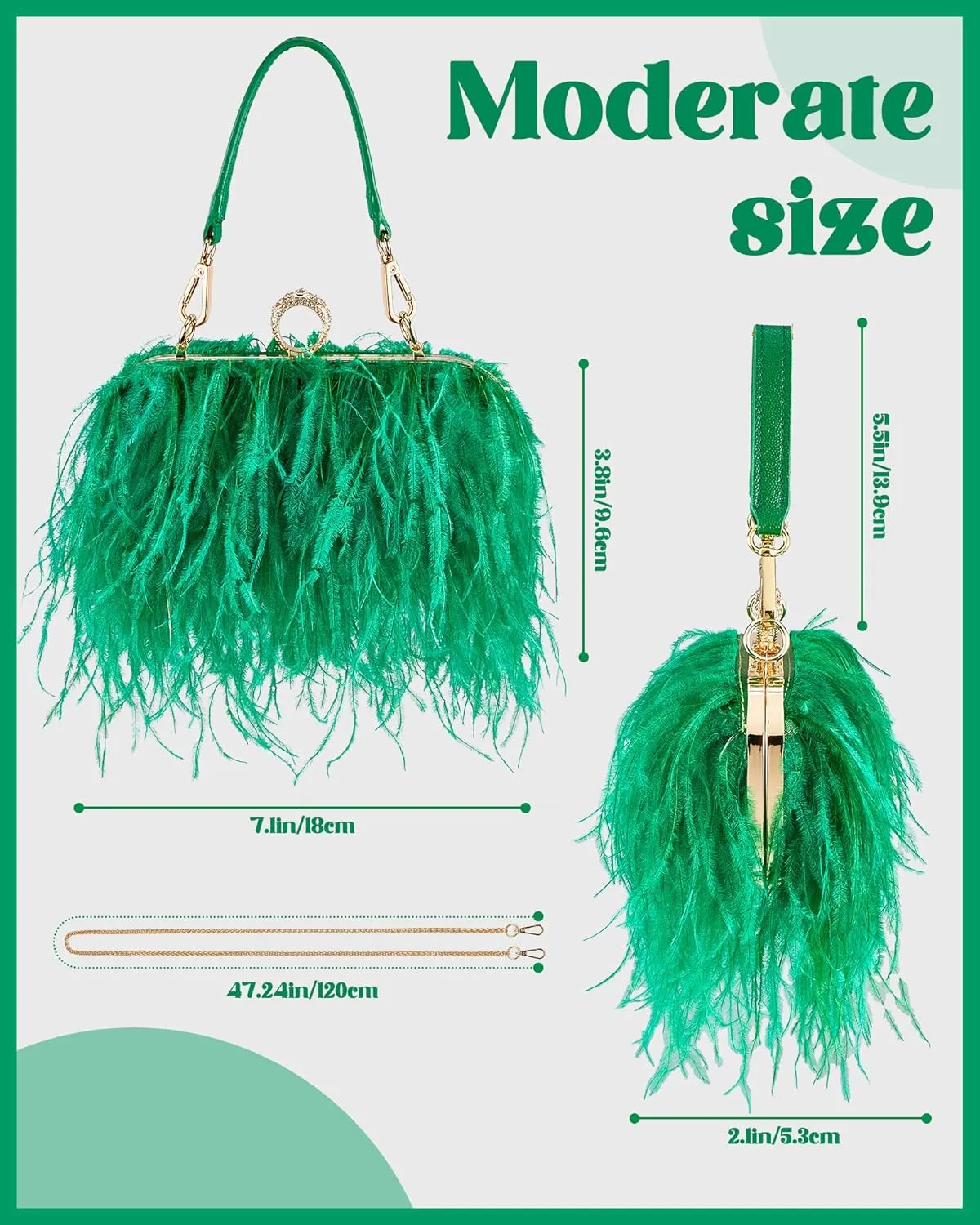 Tessco Women Ostrich Feather Tote Bag Fluffy Purse Clutch Feather Evening Handbag for Wedding