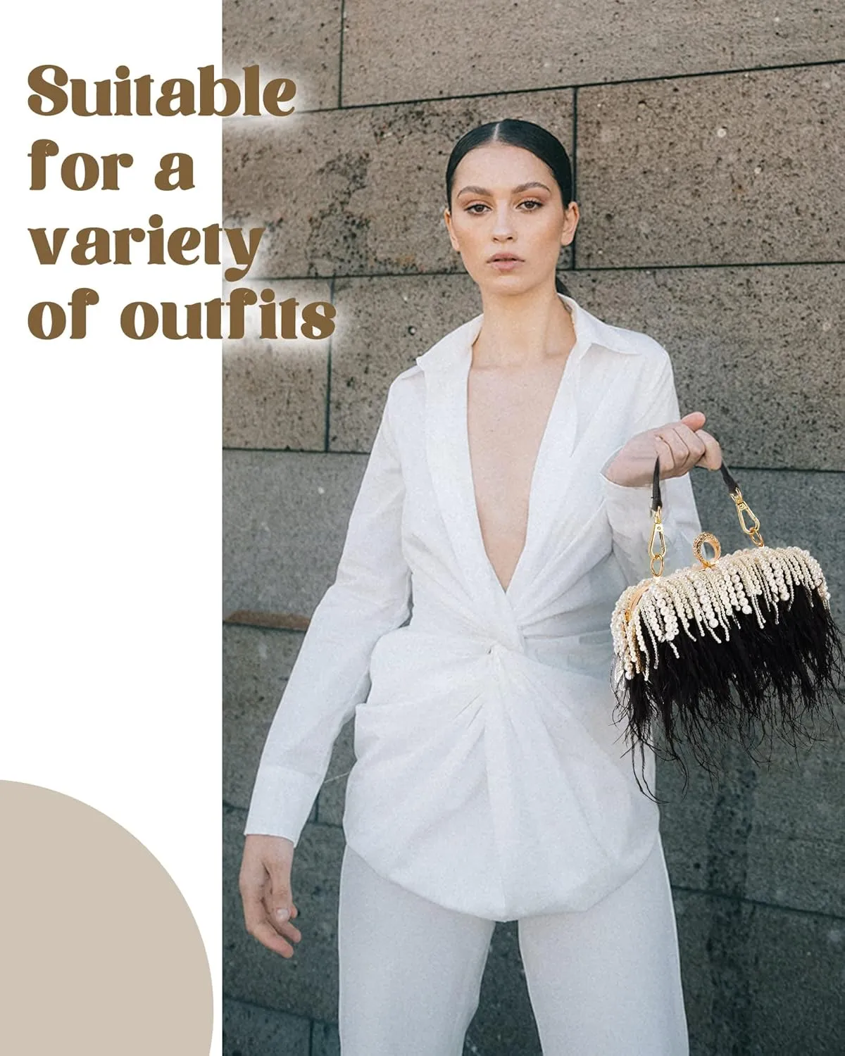 Tessco Women Ostrich Feather Tote Bag Fluffy Purse Clutch Feather Evening Handbag for Wedding