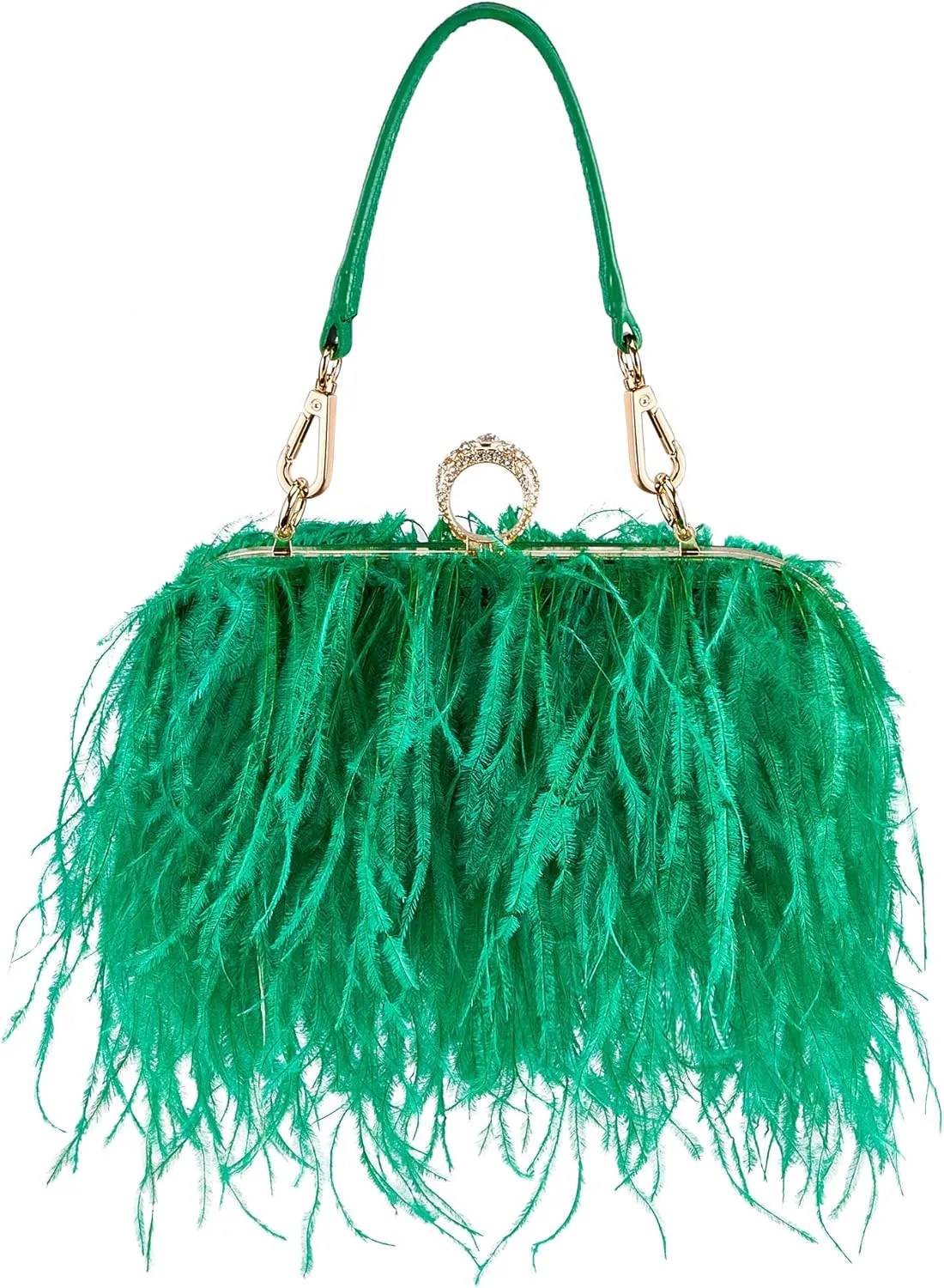 Tessco Women Ostrich Feather Tote Bag Fluffy Purse Clutch Feather Evening Handbag for Wedding