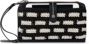 The Sak Iris Large Smartphone Crossbody Bag in Crochet and Faux Leather, Convertible Wristlet Purse Design, Black Tile