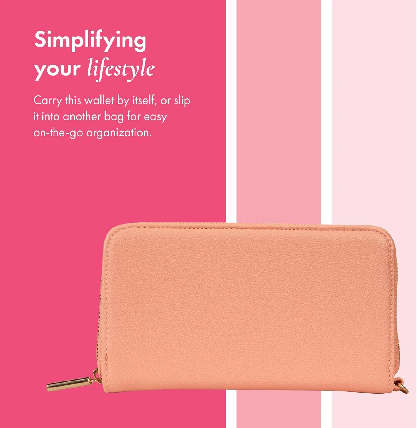 THIRTY-ONE Gifts All About the Benjamins Wallet, Large Multiple-Card Wallet for Women, Zipper Wallet with Card and Bill Slots, Coral Peach Smooth Pebble