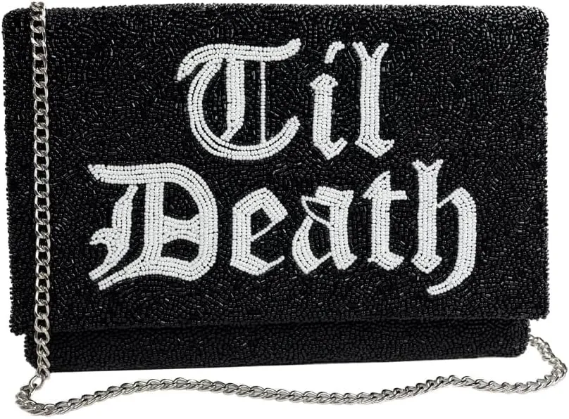 TIL DEATH Beaded Clutch Purse for Wedding Day for Bachelorette Party, Bridal Shower & Engagement Gifts for Bride