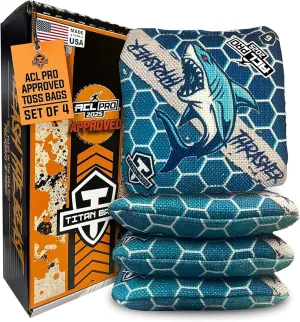 Titan Bags Thrasher Cornhole Bags - 6"x6" ACL PRO Approved Tournament-Grade, Durable Dual-Sided for Precision Shots, All-Weather Power Grip Pellets for Indoor & Outdoor Tossing - Set of 4