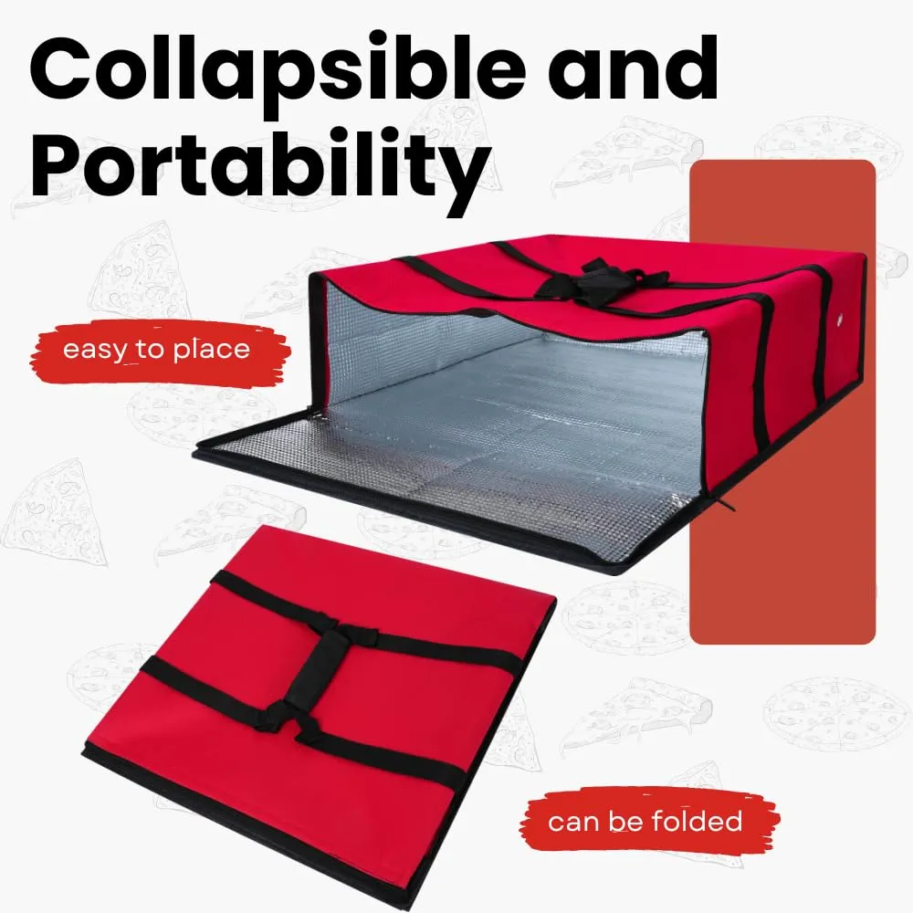 TOGETRUE Pizza Bag, Insulated Pizza Bags for Delivery Carry Hot, Large Pizza Food Delivery Bag for Doordash, Uber Eats, Pizza Warmer Bags for Personal Use, 20 x 20, (Red-black Edge), TTPZB001C