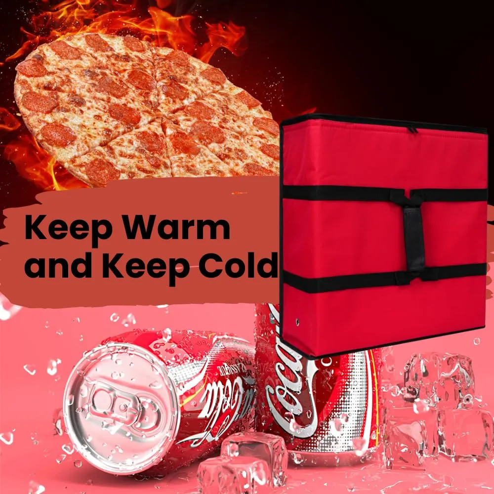TOGETRUE Pizza Bag, Insulated Pizza Bags for Delivery Carry Hot, Large Pizza Food Delivery Bag for Doordash, Uber Eats, Pizza Warmer Bags for Personal Use, 20 x 20, (Red-black Edge), TTPZB001C