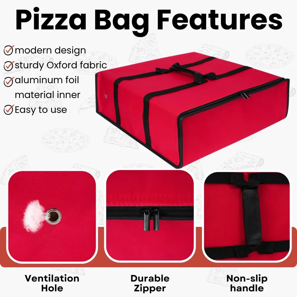 TOGETRUE Pizza Bag, Insulated Pizza Bags for Delivery Carry Hot, Large Pizza Food Delivery Bag for Doordash, Uber Eats, Pizza Warmer Bags for Personal Use, 20 x 20, (Red-black Edge), TTPZB001C