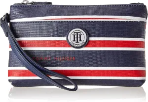 Tommy Hilfiger Women's Navy Blue Red Stripe Logo Print Wristlet Wallet Clutch Bag