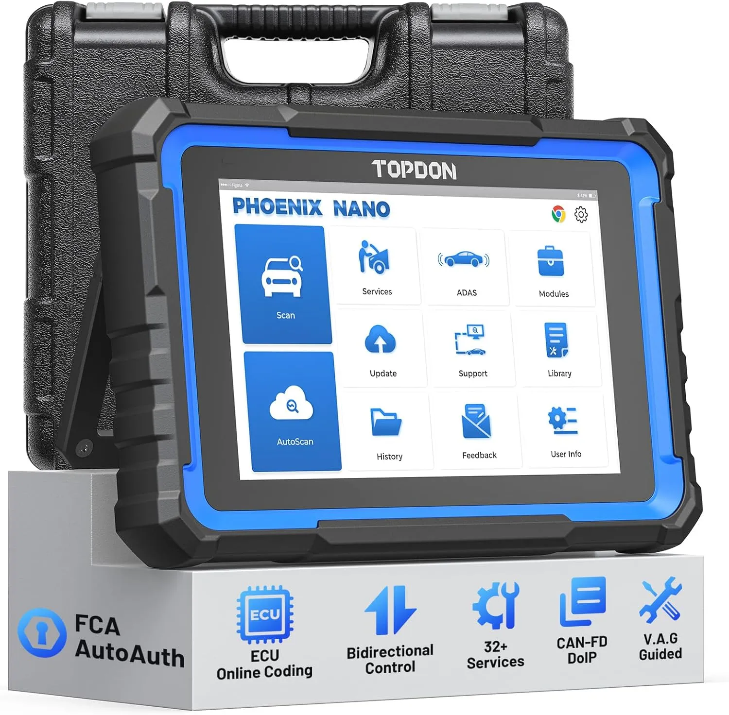TOPDON Scanner Diagnostic Tool, Phoenix Nano Bidirectional Scan Tool with ECU Coding, 32  Services, Support FCA AutoAuth, CAN FD & DoIP, V.A.G Guided, Automotive All Systems Diagnosis for Car