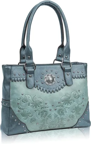 Tote Bag for Women Large Western Purse Ladies Top Handle Shoulder Handbags Vintage Embossed Concho Studs