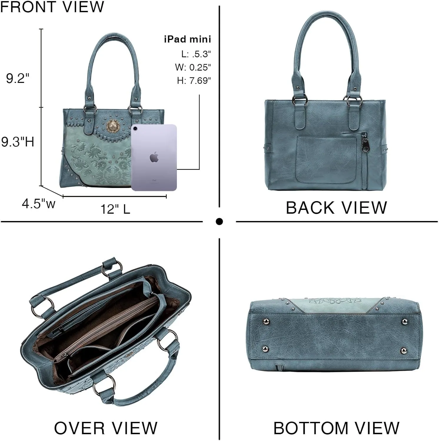 Tote Bag for Women Large Western Purse Ladies Top Handle Shoulder Handbags Vintage Embossed Concho Studs
