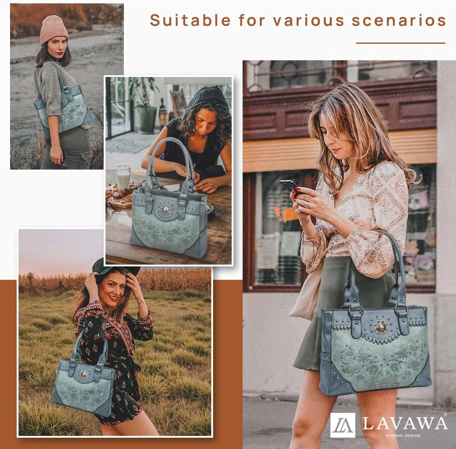 Tote Bag for Women Large Western Purse Ladies Top Handle Shoulder Handbags Vintage Embossed Concho Studs