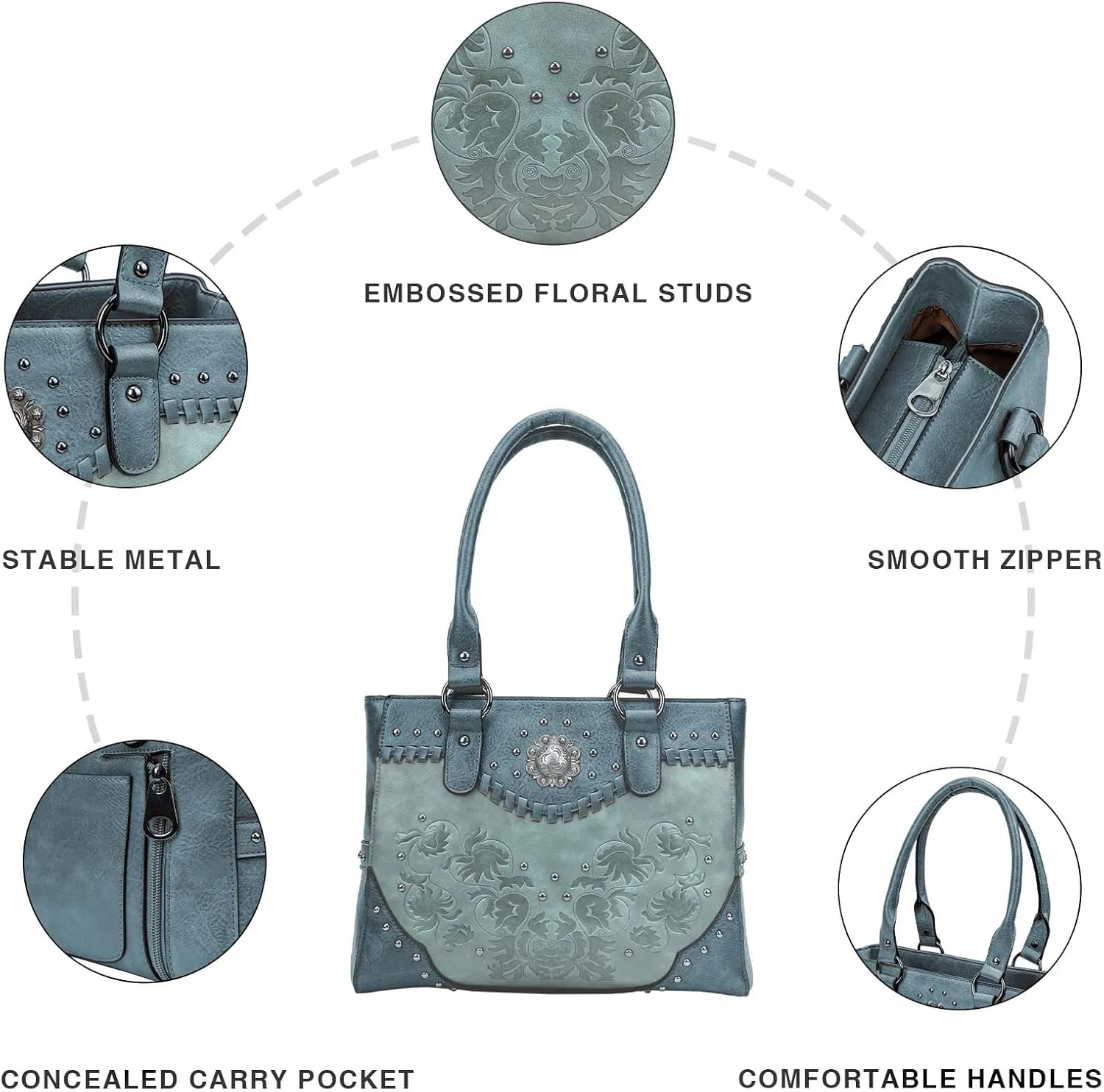 Tote Bag for Women Large Western Purse Ladies Top Handle Shoulder Handbags Vintage Embossed Concho Studs