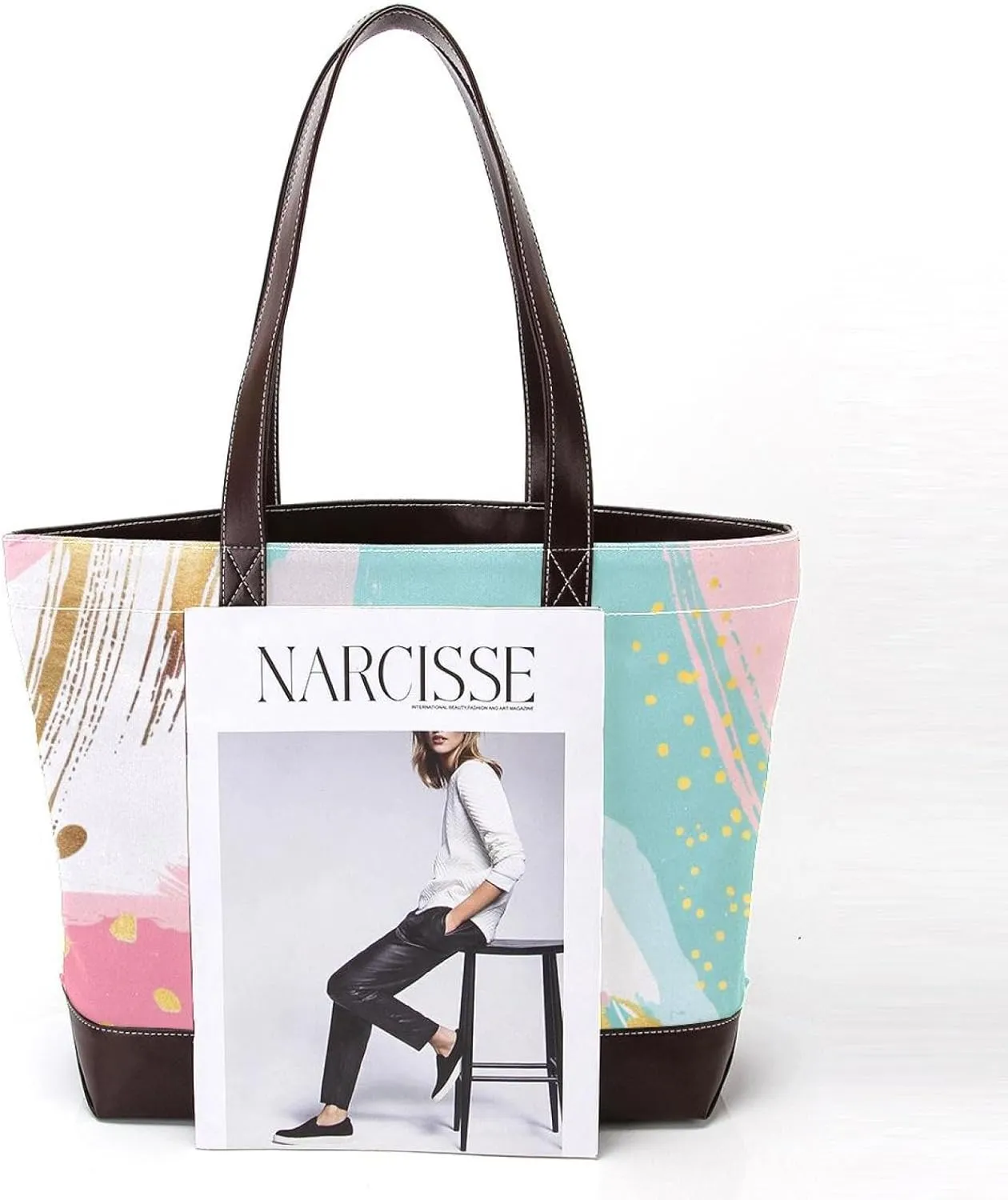 Tote Bag, Large Tote Bag, Tote Bag with Zipper, Modern Minimalist Black Gold Marble Pattern, Tote Bags Women
