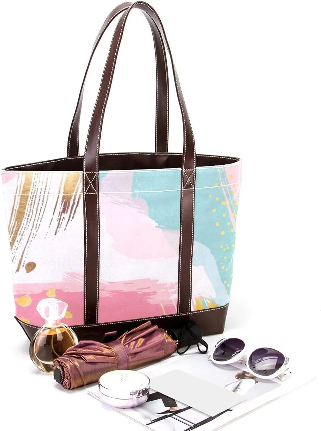 Tote Bag, Large Tote Bag, Tote Bag with Zipper, Modern Minimalist Black Gold Marble Pattern, Tote Bags Women