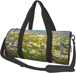 Travel Duffel Bag Foldable Weekender Overnight Bag Spring Meadow Flowers Sports Tote Gym Bags Large Capacity Lightweight Carry On Luggage Bags for Men Women