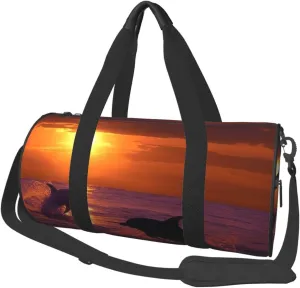 Travel Duffel Bag Foldable Weekender Overnight Bag Sunset Dolphins Sports Tote Gym Bags Large Capacity Lightweight Carry On Luggage Bags for Men Women