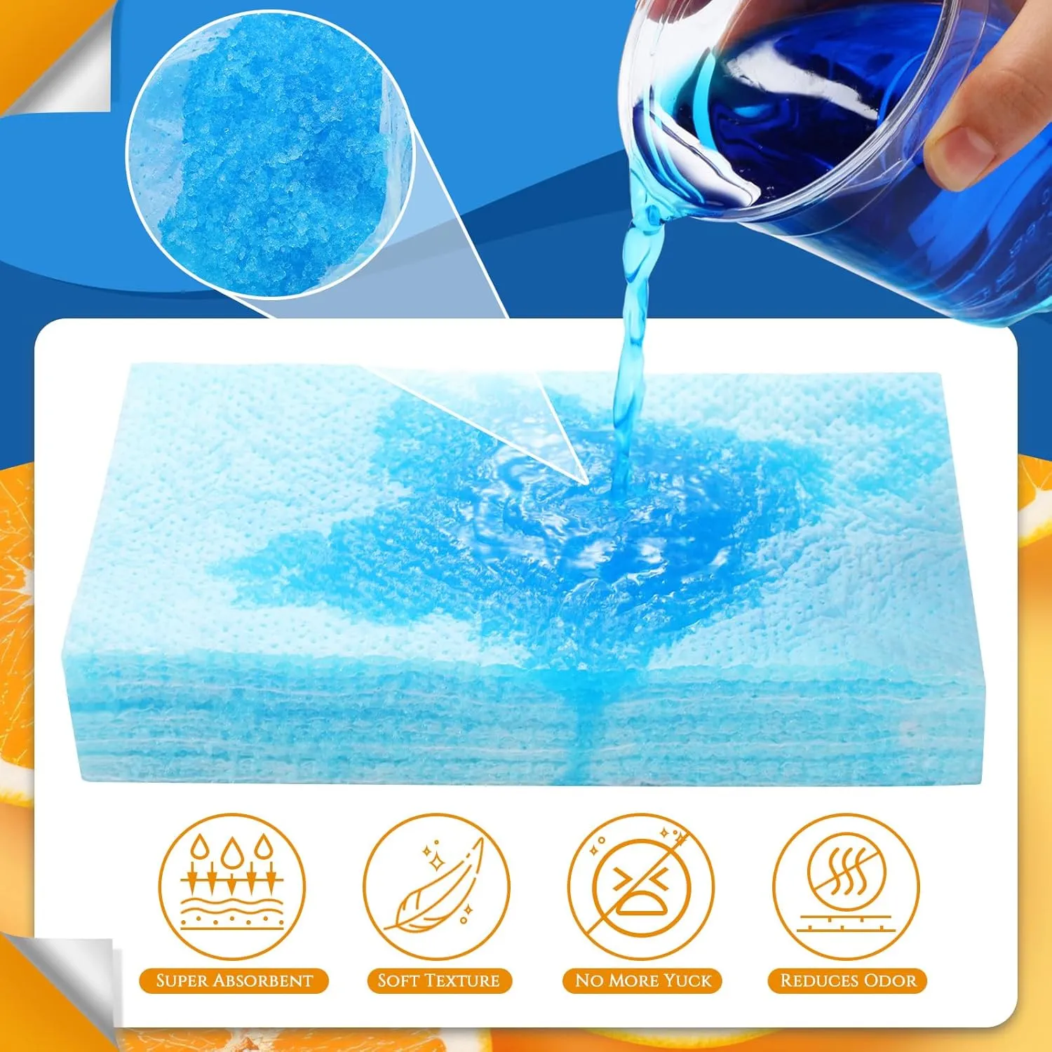 TrelaCo 50 Pcs Absorbent Pads Scented Commode Pads Disposable Bedpan Liners Pads for Bedside Commode Bucket Potty Chair Camping Portable Toilet Bags (Tangerine)