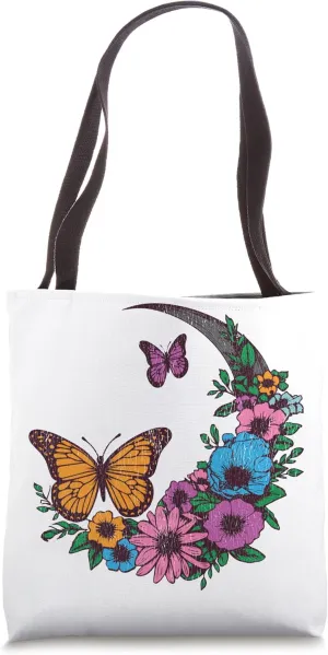 Trendy Butterfly Celestial Moon Flower Floral AI Art Print Tote Bag
