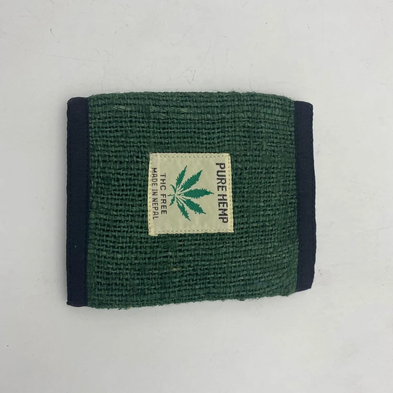 Tri-Fold Hemp Wallet - Organic Cotton Purse Coin Bag - Unisex Hippie Style Bohemian Embroidered Purse - 5 Compartments, Zipper Closure - Handmade in Nepal (Green)
