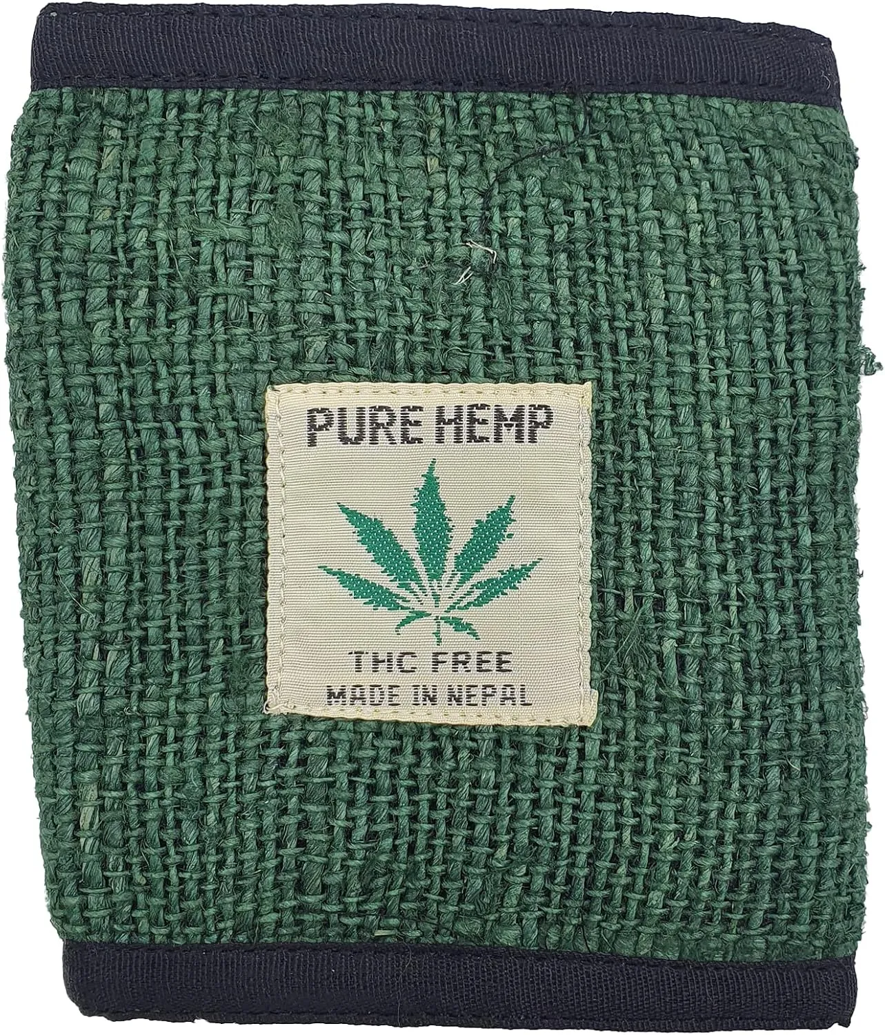 Tri-Fold Hemp Wallet - Organic Cotton Purse Coin Bag - Unisex Hippie Style Bohemian Embroidered Purse - 5 Compartments, Zipper Closure - Handmade in Nepal (Green)