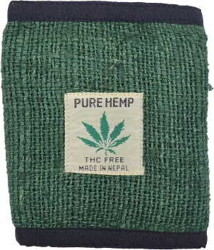 Tri-Fold Hemp Wallet - Organic Cotton Purse Coin Bag - Unisex Hippie Style Bohemian Embroidered Purse - 5 Compartments, Zipper Closure - Handmade in Nepal (Green)