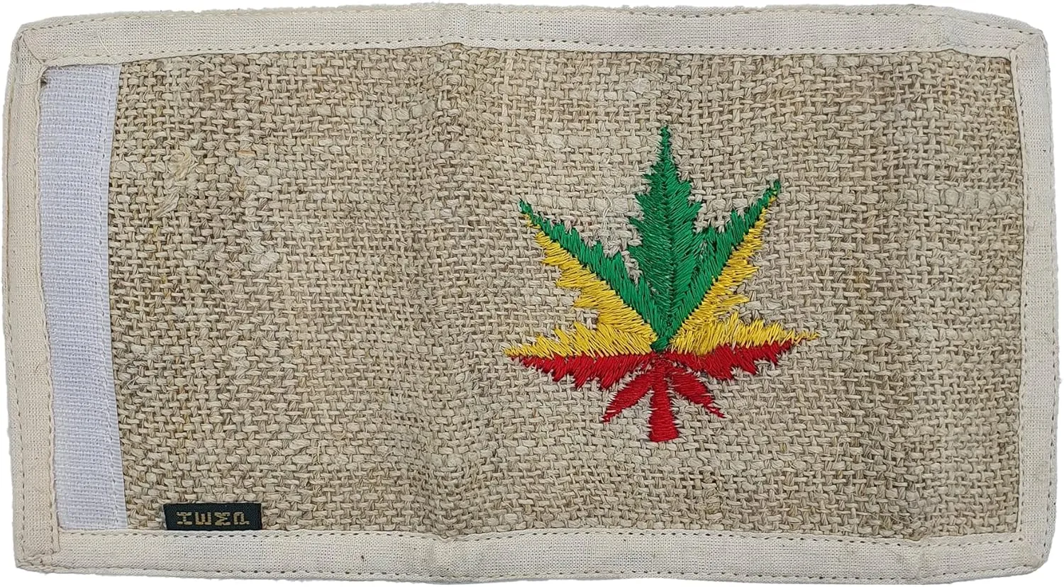 Tri-Fold Hemp Wallet - Organic Cotton Purse Coin Bag - Unisex Hippie Style Bohemian Embroidered Purse - 5 Compartments, Zipper Closure - Handmade in Nepal (Hemp Embroidery)