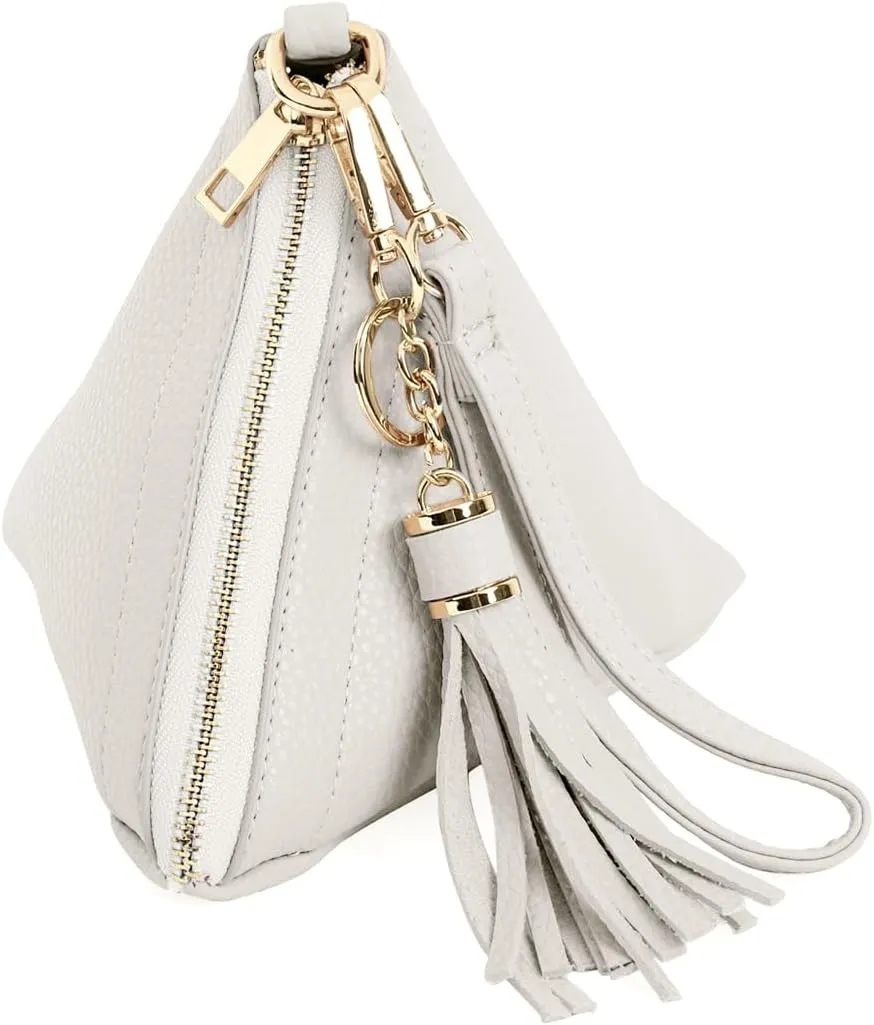 Triangle Vegan Leather Wristlet Clutch Purse Handbag - Pyramid Evening Cocktail Pouch Wallet Detachable Strap & Tassel Charm