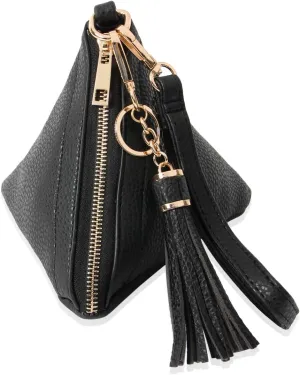 Triangle Vegan Leather Wristlet Clutch Purse Handbag - Pyramid Evening Cocktail Pouch Wallet Detachable Strap & Tassel Charm