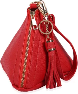 Triangle Vegan Leather Wristlet Clutch Purse Handbag - Pyramid Evening Cocktail Pouch Wallet Detachable Strap & Tassel Charm