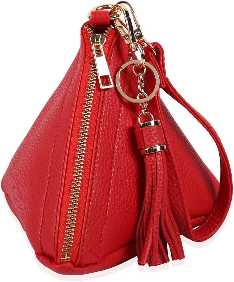 Triangle Vegan Leather Wristlet Clutch Purse Handbag - Pyramid Evening Cocktail Pouch Wallet Detachable Strap & Tassel Charm