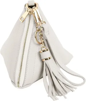 Triangle Vegan Leather Wristlet Clutch Purse Handbag - Pyramid Evening Cocktail Pouch Wallet Detachable Strap & Tassel Charm