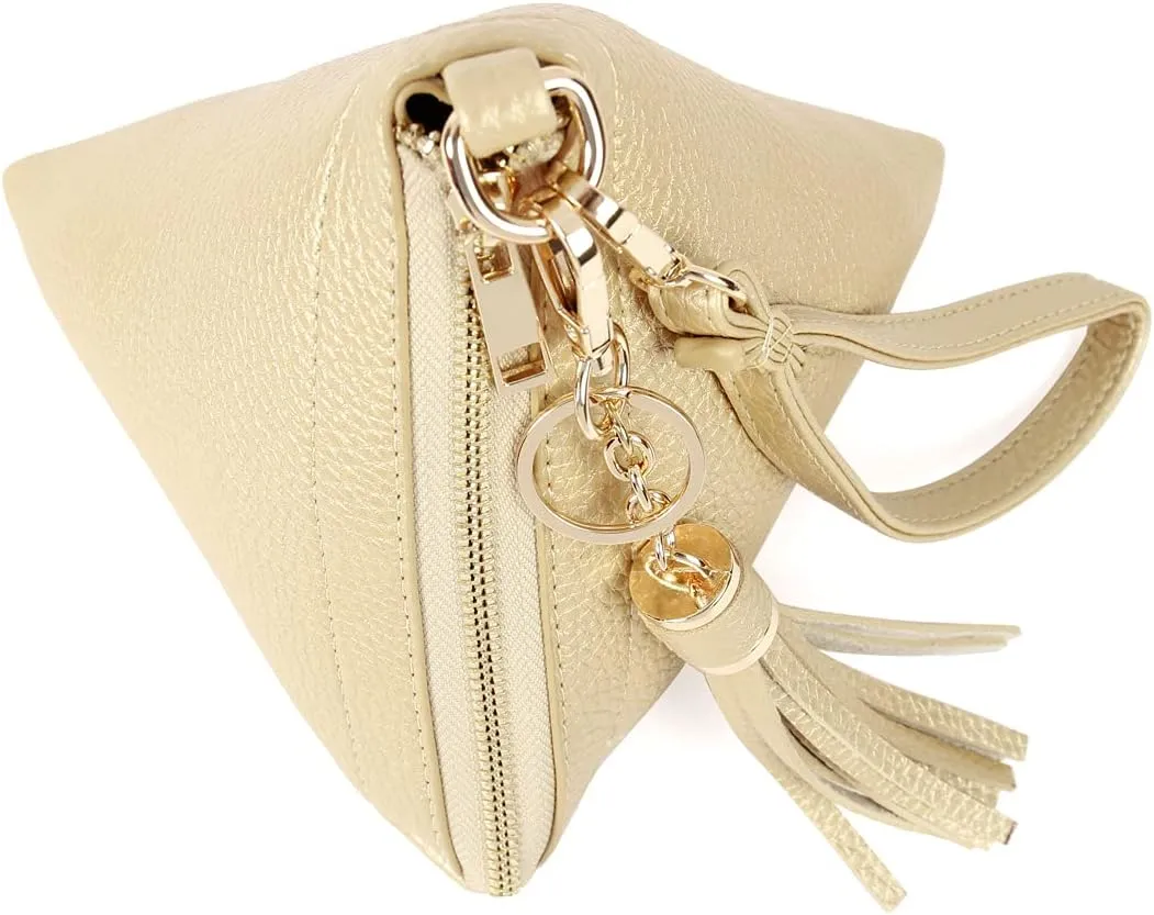 Triangle Vegan Leather Wristlet Clutch Purse Handbag - Pyramid Evening Cocktail Pouch Wallet Detachable Strap & Tassel Charm