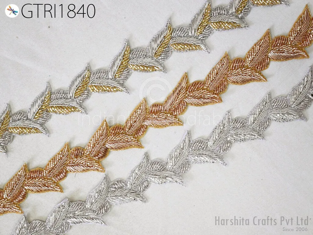 Trim By 3 Yard Gold Zardozi Beaded Indian Handcrafted Sari Border, DIY Crafting Ribbons, Saree Embroidered Zari Handmade Trimmings Costumes