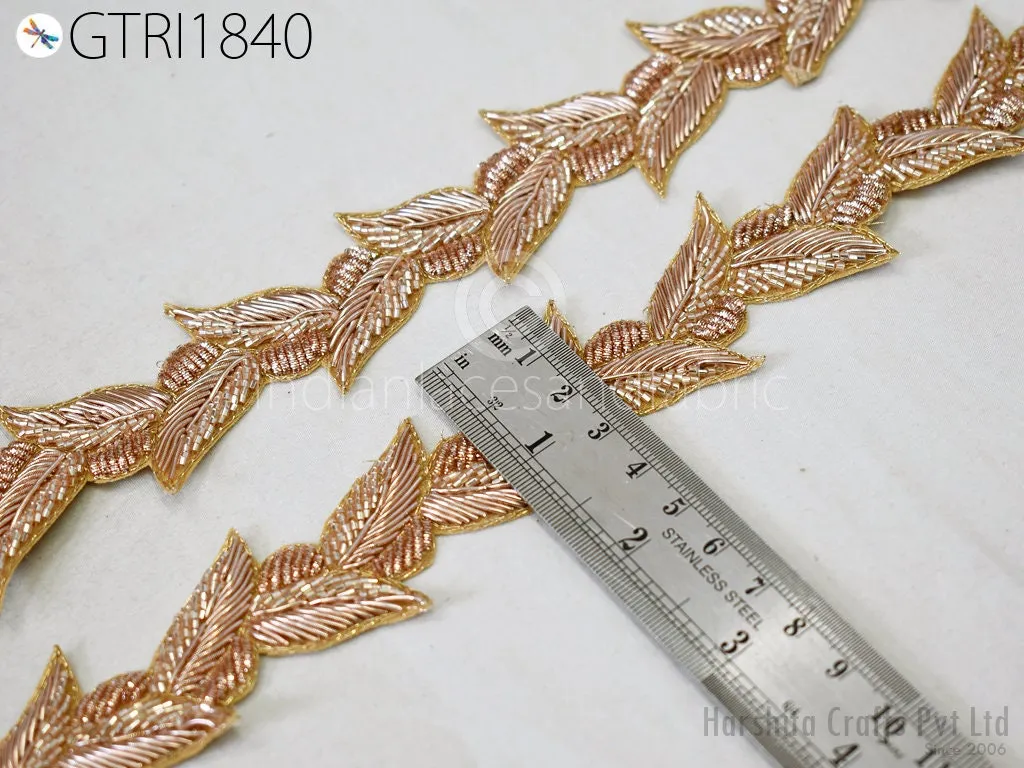 Trim By 3 Yard Gold Zardozi Beaded Indian Handcrafted Sari Border, DIY Crafting Ribbons, Saree Embroidered Zari Handmade Trimmings Costumes