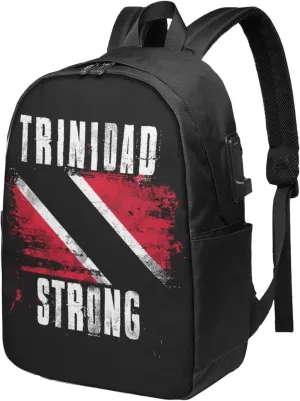 Trinidad Strong Vintage Graffiti Flag Travel Backpack 17-Inch Laptop Backpacks Business Rucksack Casual Sport Daypack with USB Charging Port Carry-on Bag for Camping Biking