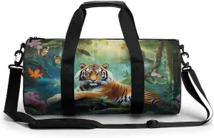 Tropical Rainforest Animal Tiger Print Gym Sport Bag Travel Duffel Bags Weekender Carry on Tote Bags for Women Men