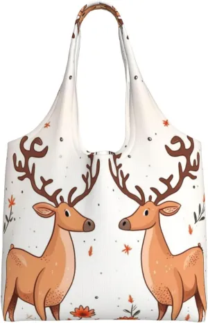 Two Elk Print Aesthetic Tote Bags Large Beach Bag Canvas Shoulder Bag Reusable Shopping Bags