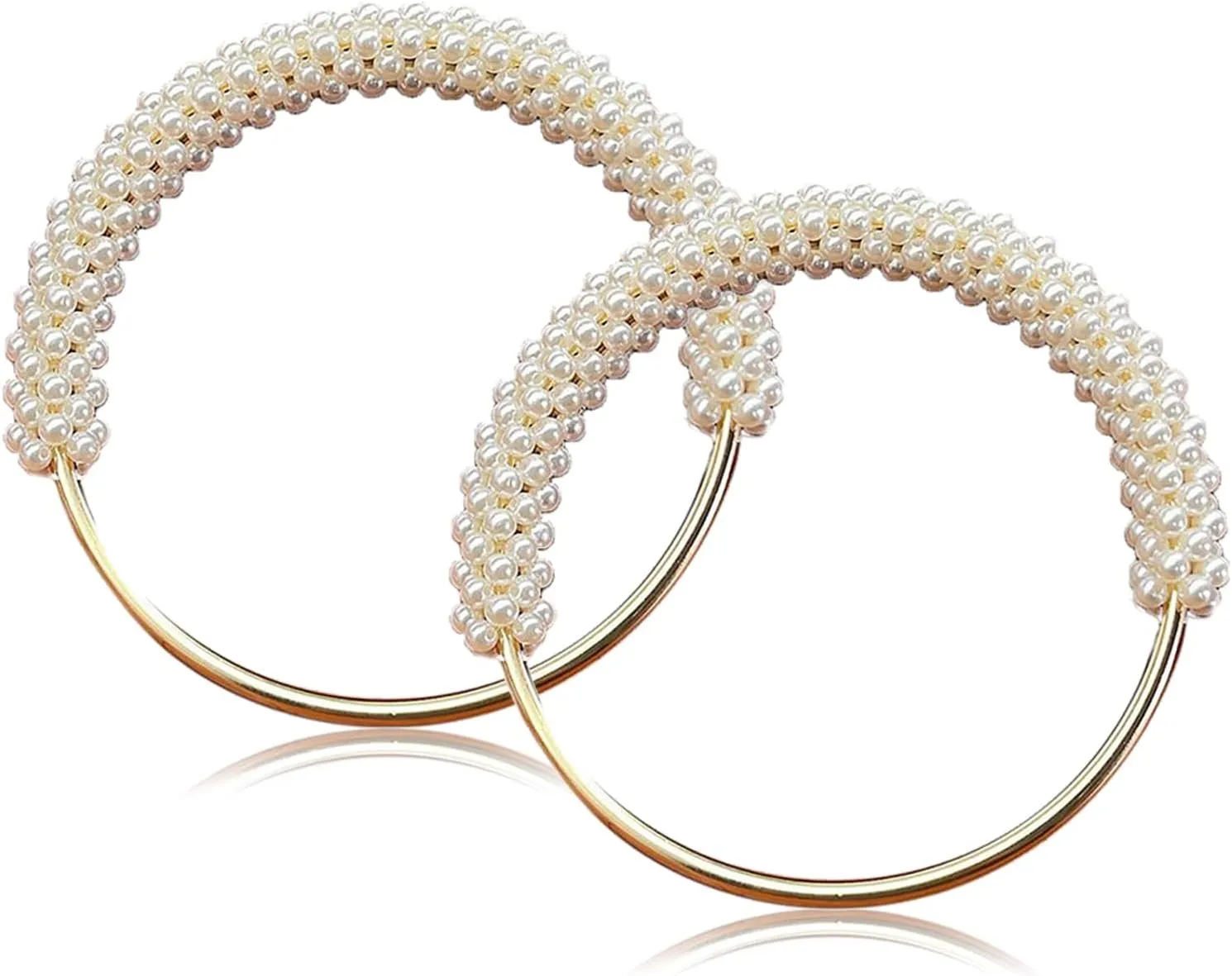 TXIN 2 Pieces Pearl Beaded Purse Handle, Imitation Pearl Decor Handbag Handle, Short Replacement Bag Chain Accessories with Golden Ring for DIY Handmade Woven Crochet Bag Purse Making Supplies (White)