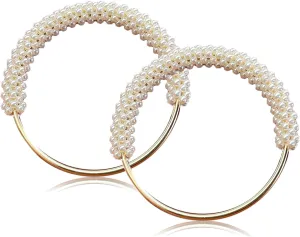 TXIN 2 Pieces Pearl Beaded Purse Handle, Imitation Pearl Decor Handbag Handle, Short Replacement Bag Chain Accessories with Golden Ring for DIY Handmade Woven Crochet Bag Purse Making Supplies (White)