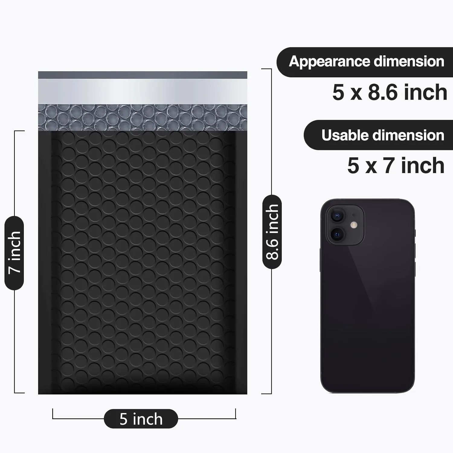 UCGOU Bubble Mailers 5x8.6 Inch Usable Size 5x7 Inch Black 50 Pack Padded Envelopes Small Business Mailing Packages Self Seal Adhesive Waterproof Boutique Shipping Bags for Jewelry Makeup Supplies