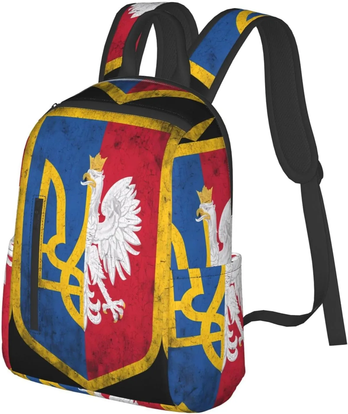 Ukraine Poland Flag Polish Ukrainian Coat Of Arms Travel Backpacks Casual Laptop Backpack Sport Rucksack Large Capacity Daypack Multi-Pockets Adjustable Strap Bag for Working Hiking