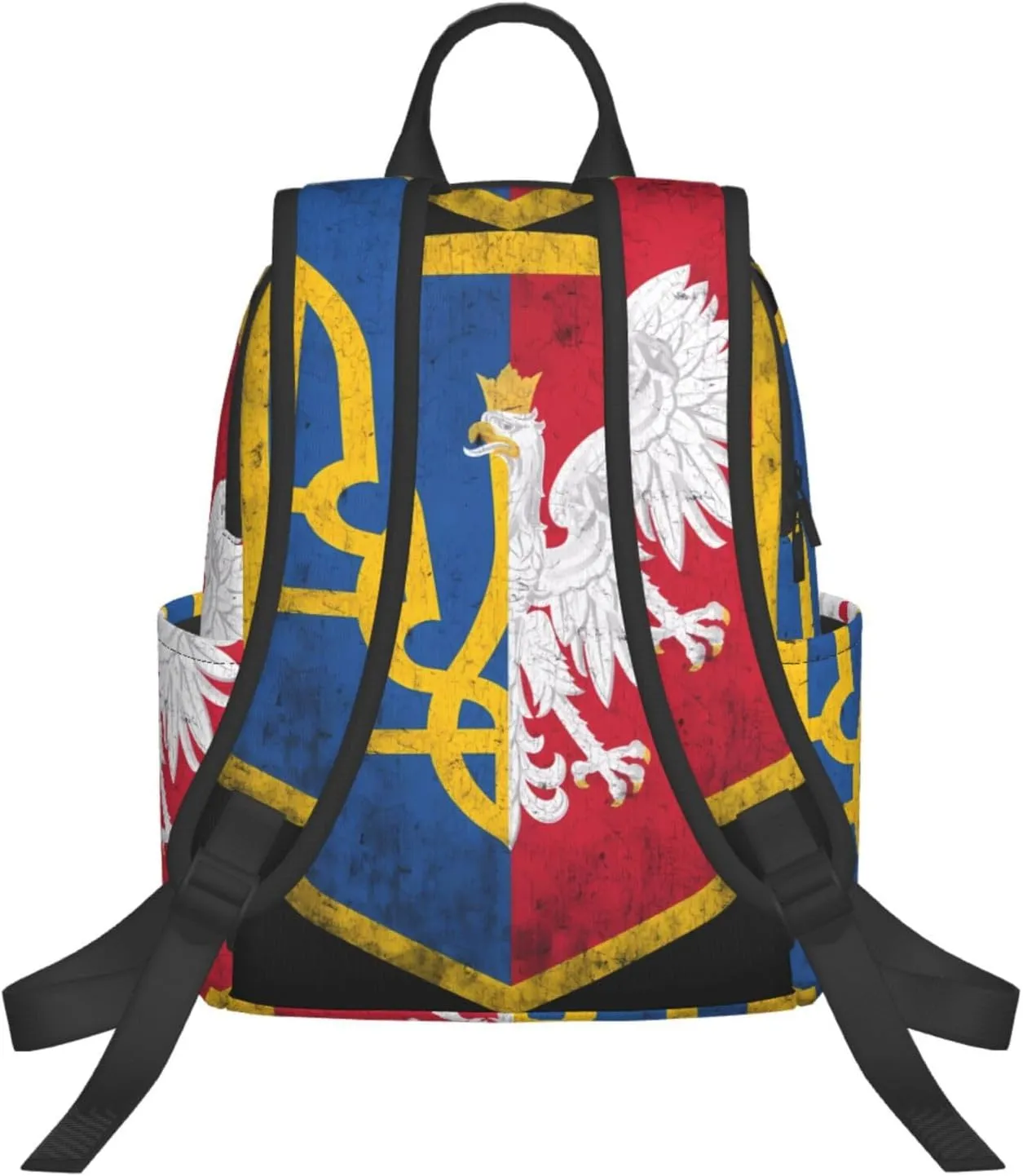 Ukraine Poland Flag Polish Ukrainian Coat Of Arms Travel Backpacks Casual Laptop Backpack Sport Rucksack Large Capacity Daypack Multi-Pockets Adjustable Strap Bag for Working Hiking