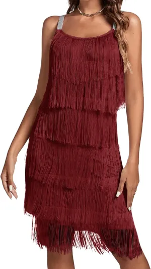 Umenlele Women’s 1920s Flpper Dress Gatsby Sleeveless All Over Tassel Tiered Fringe Cocktail Party Dress