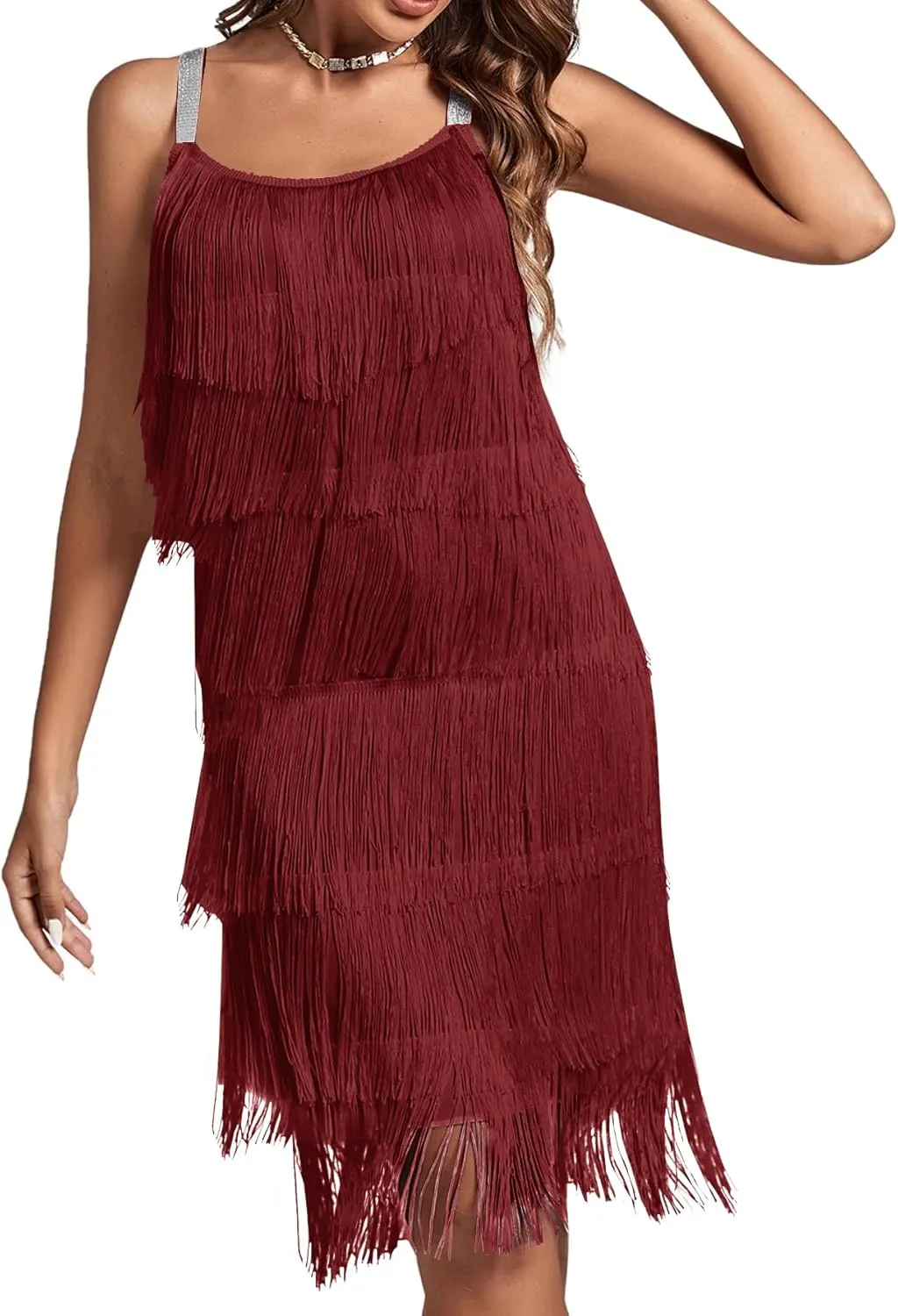 Umenlele Women’s 1920s Flpper Dress Gatsby Sleeveless All Over Tassel Tiered Fringe Cocktail Party Dress